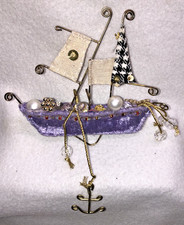 Pilgrim Imports Sailboat Ornament Velvet Fabric Sails Sequins Beads Mixed Metal picture