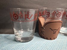 6 Vintage Libbey Bamco Western Whiskey Glasses Leather Longhorn 3 With Sleeves picture