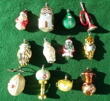 12 Vintage Figural Mercury Glass Christmas Ornaments picture