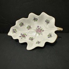 Vintage Lefton Hand Painted Violets Leaf Shaped Dish picture