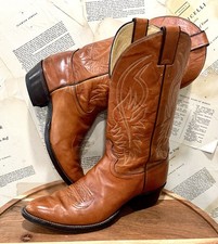 Vintage Justin 8497 Cowboy Boot USA 1970's Tan Leather Western 10D GUC picture
