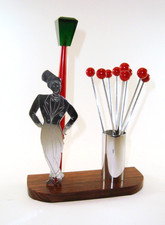 French Art Deco 2 Color Bakelite & Chrome Gentleman Cocktail Pick Holder Set picture