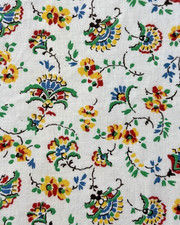 Vintage 1930s Feedsack Fabric Pretty Green & Pink Floral Cotton 9x10