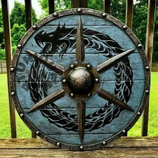 Christmas Viking Runes Helm of Awe Aegishjalmur Pattern Wooden Round Shield LARP picture