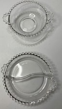 Vtg Imperial Candlewick Glass Handled Bowl & Divided Dish Bowl Relish Snack picture
