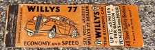 1930's Art Deco Willys 77 Automobile Advertising Matchcover picture