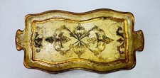 Vtg Italian Florentine Wood Serving Tray Gold Gilt Cream Florentia Italy 19