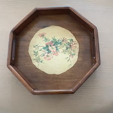 Vintage Maleck Octagon Wooden Tray Floral Decoupage Cottagecore Granny Country picture