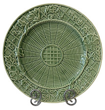 Vintage Bordallo Pinheiro Green Majolica Basketweave 12