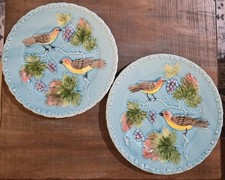 Antique Zell Majolica Turquoise Plate Germany Birds  Berries 6.5in Set Of 2 READ picture