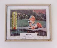 Vintage Advertising Framed Picture Thermometer Girl & Puppy Sauk City Wis 1940s picture
