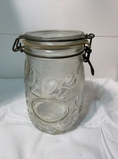 Vintage WHEATON Fine Glassware Storage Jar  Embossed Fruit 1L Marked picture