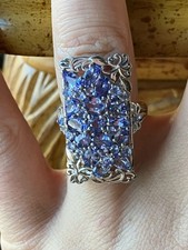 Natural Tanzanite Sterling Silver Art Deco Ring Size 6 picture