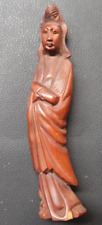VINTAGE CARVED WOODEN CHINESE ASIAN FEMALE FIGURINE BUDDHA GODDESS 2 picture