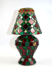 2 Piece Vintage Stained Glass Tea Light Candle Holder Red & Green Chipped Glass picture