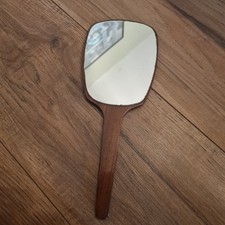Vintage Mid-Century Teak Handheld Vanity Mirror  picture
