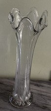 Vintage Clear Stretch Swung Art Glass Draped Base Vase 11.5” picture
