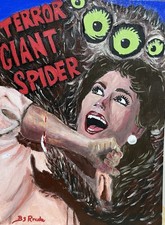 ORIGINAL PAINTING PULP ART TERROR GIANT SPIDER picture