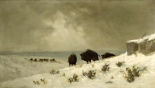 Oil painting Frederick Ferdinand Schafer Winter on the Plains animal landscape picture