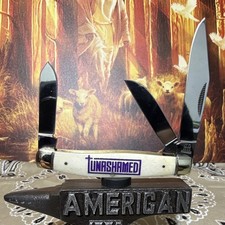 Custom UNASHAMED Romans 1:16 White Bone 3-Blade Rough Ryder SS SPocketknife  picture