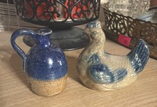 Charming set of 2 miniature glazed stoneware pottery Bird And Jug figurines picture