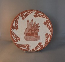 Bert Jojola - Isleta Pueblo Finely Etched Pottery Plate - Kachina Lightning 10