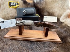 2015 Buck 500 Duke Elk Stag Spade Card Limited & Leather Sheath Mint & Rare picture
