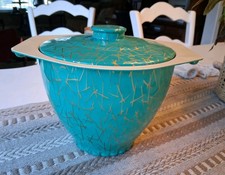 Vintage MCM Ice Bucket Atimic Turquoise Blue Gold picture
