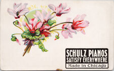 Schulz Pianos Made in Chicago Flowers Embossed Unused Advertising Postcard F39 picture