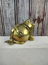Vintage Solid Brass Large Whimsical Chubby Frog Figurine MCM Decor Paperweight  picture