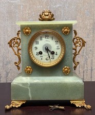 Antique French Onyx Mantel Clock Gilt Bronze Ormolu Lombard Chalon-Sur-Saône picture