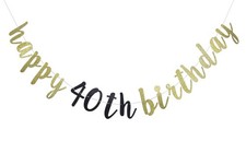 Happy 40th Birthday Banner for 40th Birthday Party Pre-Strung Decorations (Go... picture