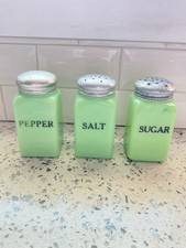 VTG Jadeite 2 McKee 1 Unsigned Salt,Pepper,& Sugar shaker Set Of 3 picture
