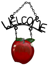 Rustic Country Metal Welcome Red Apple Fruit Stand Sign Wall Hanging Chain 10