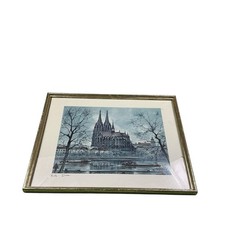Vintage Geissler 1922 Cologne Cathedral Germany framed lithograph 15x18.5 picture