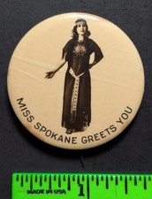 Vintage Real Photo Miss Spokane Native Woman Pinback Pin (Stains) picture