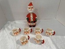 Vintage Lefton Christmas Santa Decanter Set 1383 6 Mini Mugs Japan MCM Flawed picture