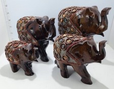 Elephant Figurine Wood Hand carved Statue Trunk Up Beautiful & Polished - 4 size picture