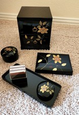 Japanese Aizu Lacquer Set: Writing Box, Tansu drawers, Coasters, and Hanko set picture