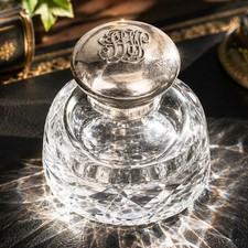 Large Antique English Edwardian Sterling Silver Cut Crystal Hobnail Paperweight  picture