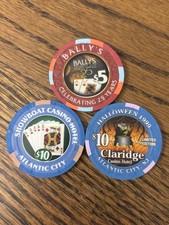 LOT of (3) $5 & $10 Atlantic City New Jersey Casino Chips 🎰 👀 picture