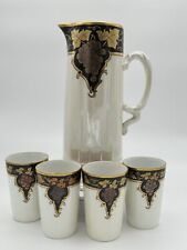 J.P. Limoges France Hand-Painted Pitcher & Four Cups Set, Signed, Dated 1920 picture