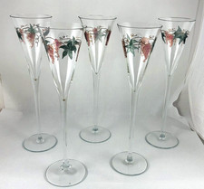 5 Rosenberg Romanian Crystal Champagne Flutes Etched Grapes & Vines 11.5 Inches picture