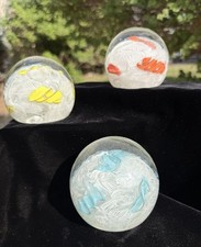 Set (3) BARBINI Murano Italian Art Glass Paperweight With Filigree Lattice GLOW picture