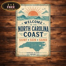 North Carolina Surf Sun Sand Coastal Vacation Tin Sign picture