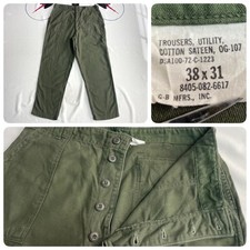 VTG 70s US Army OG-107 Type 1 Sateen Pants Trousers Button Fly Fits 36x30 picture
