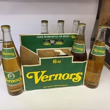 vintage 1970s Vernors 16 oz 8-bottle cardboard carrier with glass return bottles picture