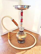 Vtg Egyptian Handcrafted Glass Gold Etched Accented Red Stainless Steel Hookah  picture