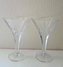Vtg Heavy Lead Crystal Martini Glasses - Deep Panel Cut V-Bowl MCM Bar - Set 2 picture