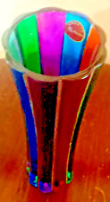 Vintage Italian Murano Rainbow Ribbon Striped Bud Vase MCM Hand Blown-Signed picture